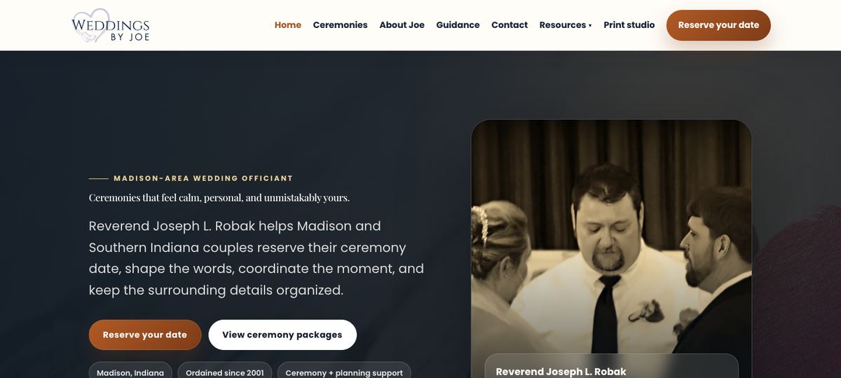 Weddings by Joe website